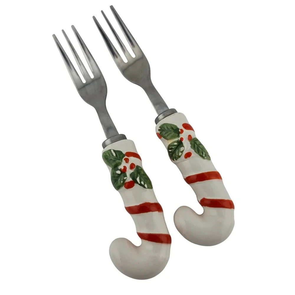 Christmas Holiday Hors D'Oeuvres Candy Cane Appetizer Forks Porcelain Japan